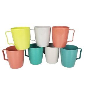 Vintage Regaline Multicolor Plastic Stackable Mugs - Set Of 7 Lightweight